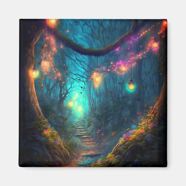 Magical Enchanted Forest Fantasy Fairy Lights Magnet (Front)