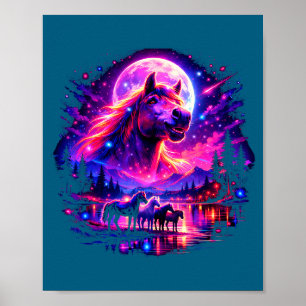 Magical equestrian horses howling moon horse lover poster