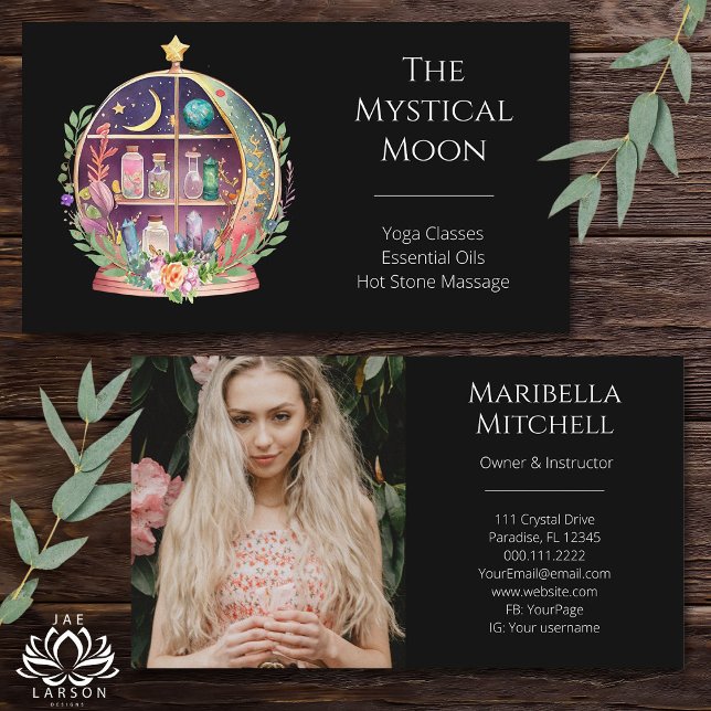 Magical Essential Oils Apothecary Yoga Boho Photo  Business Card (Creator Uploaded)