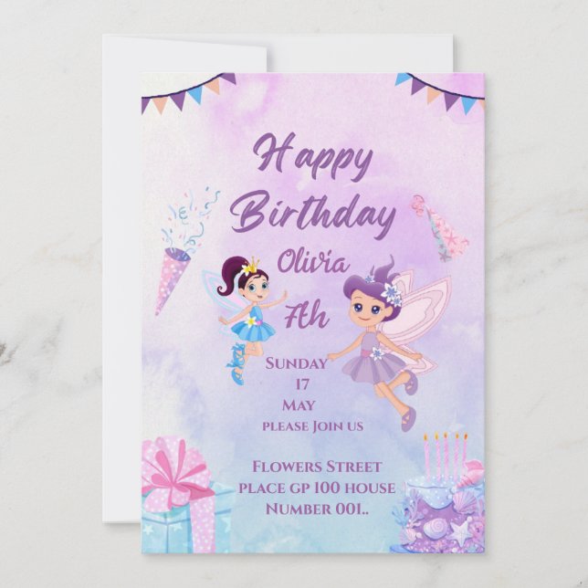Magical Fairies Girls Card birthday Invitation (Front)