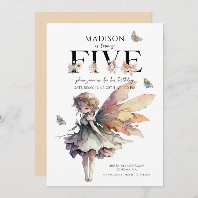 Magical Fairy 5th Birthday Invitation (Front/Back)