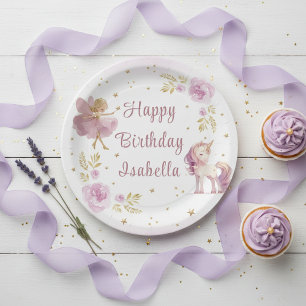 Magical Fairy and Unicorn Girls Birthday Party Paper Plate