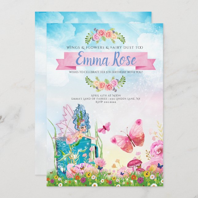 Magical Fairy Birthday Party Invitation (Front/Back)