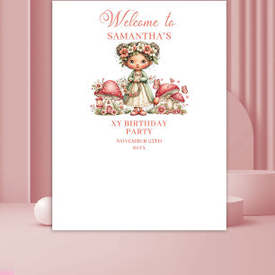 Magical Fairy Blush Pink Floral Birthday Banner Tapestry