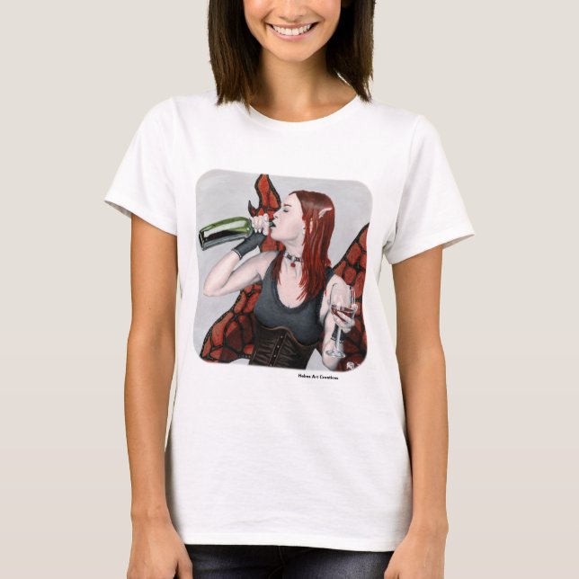 Magical Fairy Drinking Wine Fantasy Art Shirt (Front)