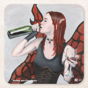 Magical Fairy Drinking Wine Fantasy Paper Coasters