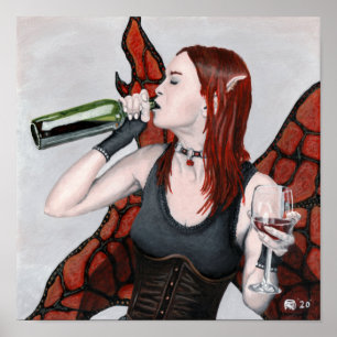 Magical Fairy Drinking Wine Fantasy Wall Art Print