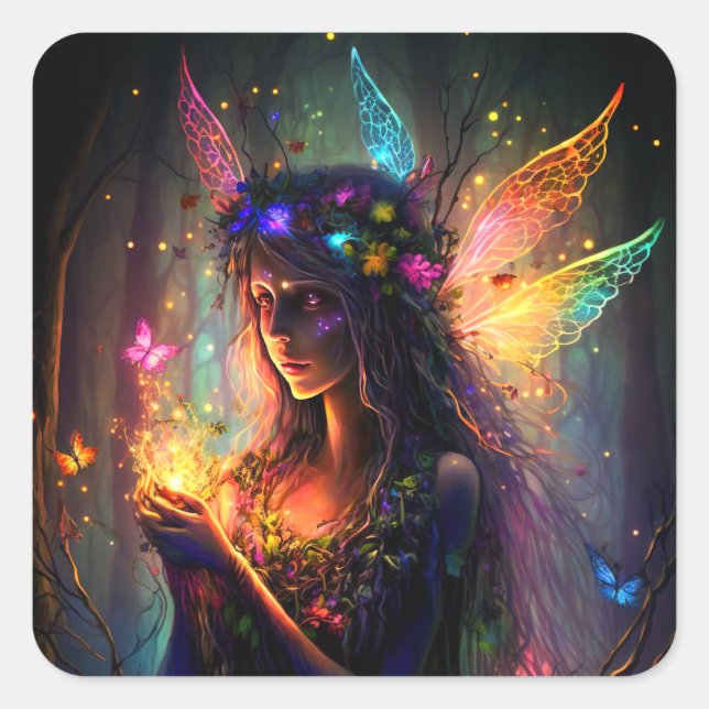 Magical Fairy Enchanted Forest Fantasy Pixie Dust Square Sticker (Front)