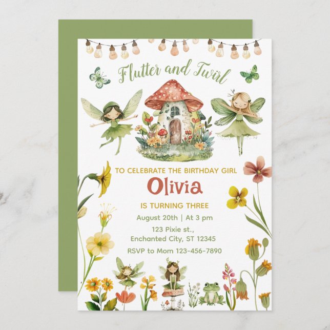 Magical Fairy Enchanted Forest Girl Birthday Invitation (Front/Back)