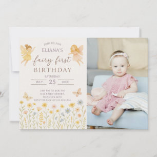 Magical Fairy First Birthday Invite with photo