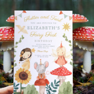 Magical Fairy First Birthday Mushroom Woodland Invitation