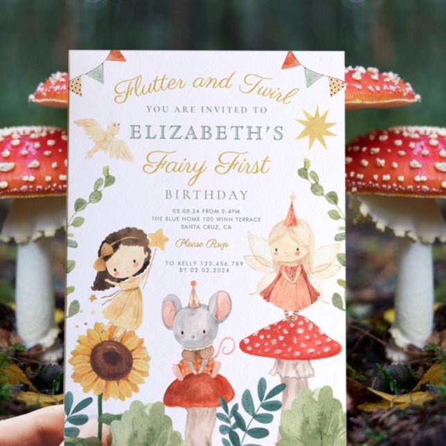 Magical Fairy First Birthday Mushroom Woodland Invitation (Creator Uploaded)