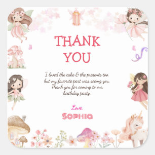 Magical Fairy First Birthday Thank You cards  Square Sticker