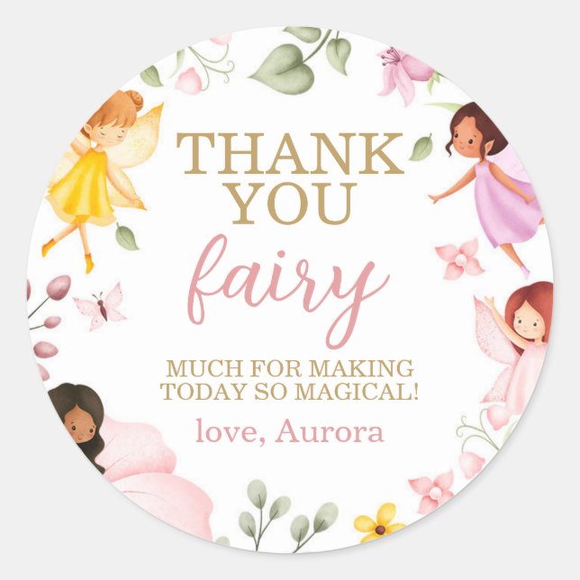 Magical Fairy Floral Birthday Thank You Favour Classic Round Sticker (Front)