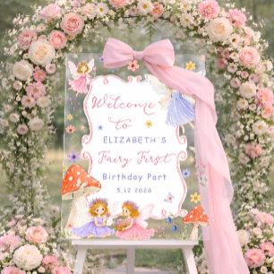 Magical Fairy Floral Girls Birthday Welcome Acrylic Sign