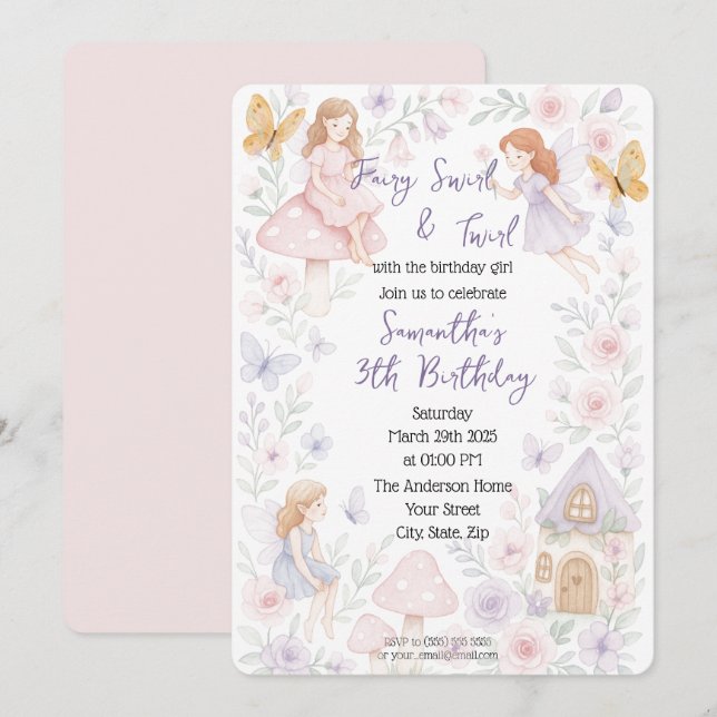 Magical Fairy Garden Birthday Invitation (Front/Back)