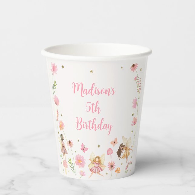 Magical Fairy Garden Floral Birthday Paper Cups (Front)