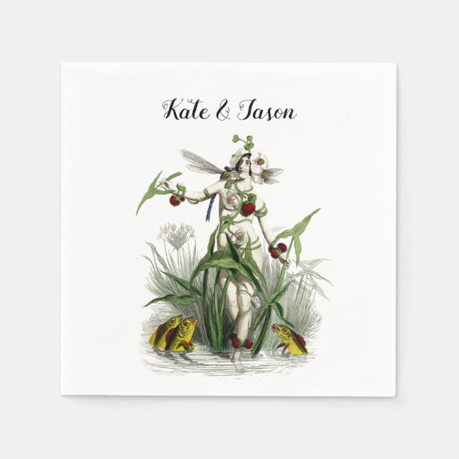 Magical Fairy Garden Flowers & Creatures Wedding Napkin (Front)