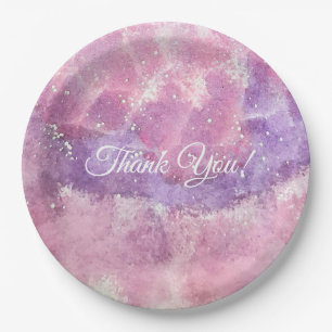 ​Magical Fairy Garden Watercolor Pink Purple Thank Paper Plate