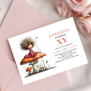 Magical Fairy Girl 3rd Birthday Blush Floral Invitation