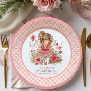 Magical Fairy Girl 3rd Birthday Blush Floral paper Plate