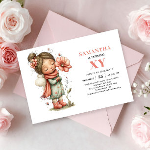 Magical Fairy Girl 3rd Birthday Floral Pink invite