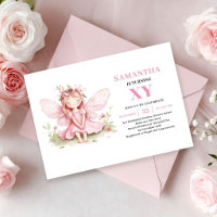 Magical Fairy Girl 7th Birthday Pink Floral invite