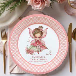 Magical Fairy Girl Birthday Floral Pink paper  Plate