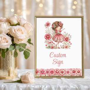 Magical Fairy Girl Blush Floral Birthday Custom   Poster