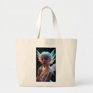 Magical Fairy Girl with Glitter Wings Fantasy Art Large Tote Bag
