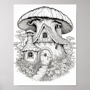 Magical Fairy Houses Adult Colouring Poster