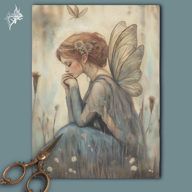 Magical Fairy in A Meadow Muted Blue and Beige  Tissue Paper (Creator Uploaded)