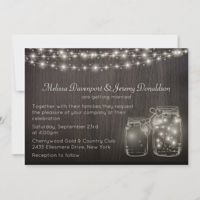 Magical Fairy Lights & Mason Jars Wedding Invite (Front)