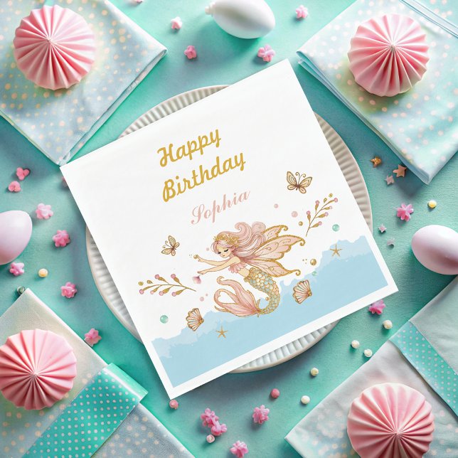 Magical Fairy Mermaid Girl's Birthday Party Napkin (Creator Uploaded)