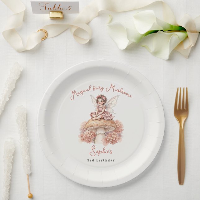Magical Fairy Mushroom 3rd birthday  Paper Plate (Wedding)