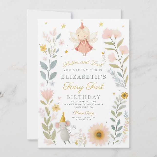 Magical Fairy Mushroom First Birthday Invitation (Front)