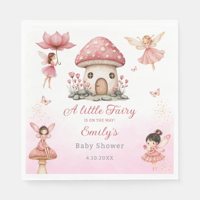 Magical Fairy Pink cute Floral Garden Baby Shower Napkin (Front)