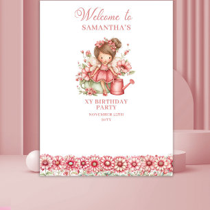 Magical Fairy Pink Flowers 4th Birthday Backdrop Tapestry