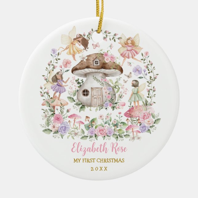 Magical Fairy Princess Girl Baby 1st Christmas Ceramic Tree Decoration (Front)