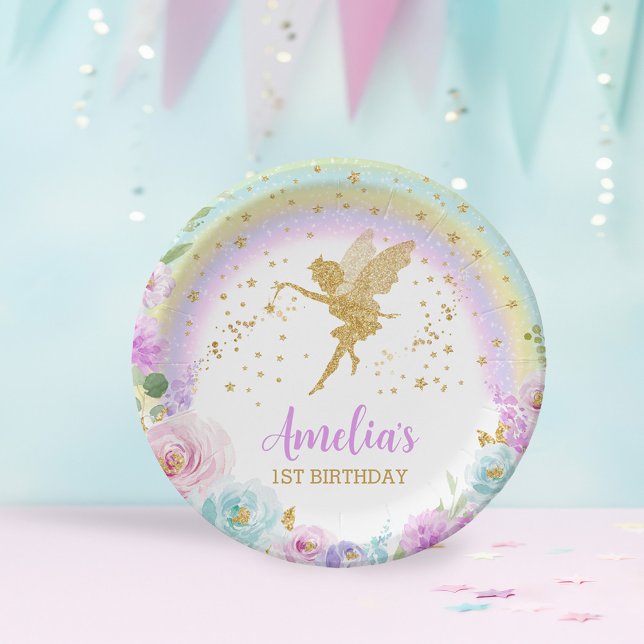 Magical Fairy Rainbow Floral Birthday Paper Plate (Creator Uploaded)