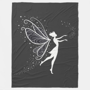 Magical Fairy Silhouette with Wings and Stars Fleece Blanket