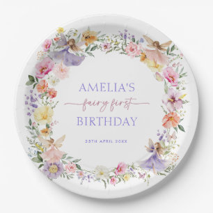 Magical Fairy Spring Flowers 1st Birthday Party Paper Plate