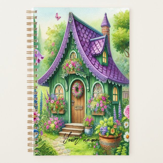 Magical Fairy Tale House Green Purple Planner (Front)