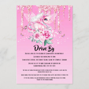 Magical fairy unicorn butterfly wings glitter rose invitation