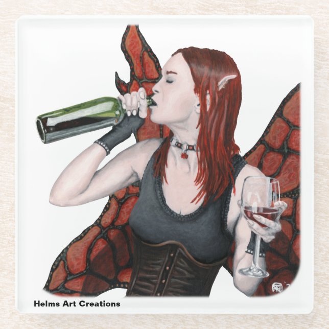 Magical Fairy Wine Bottle Fantasy Glass Coaster (Front)