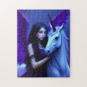 Magical Fairy with Unicorn with Purple and Blue  Jigsaw Puzzle