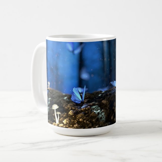 Magical Fairy Woods with Butterflies and Mushrooms Coffee Mug (Front Left)