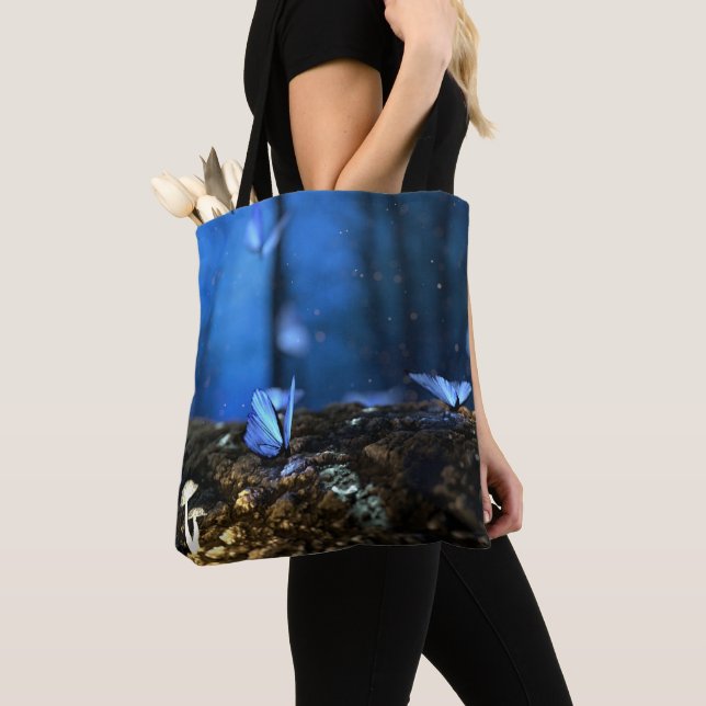 Magical Fairy Woods with Butterflies and Mushrooms Tote Bag (Close Up)