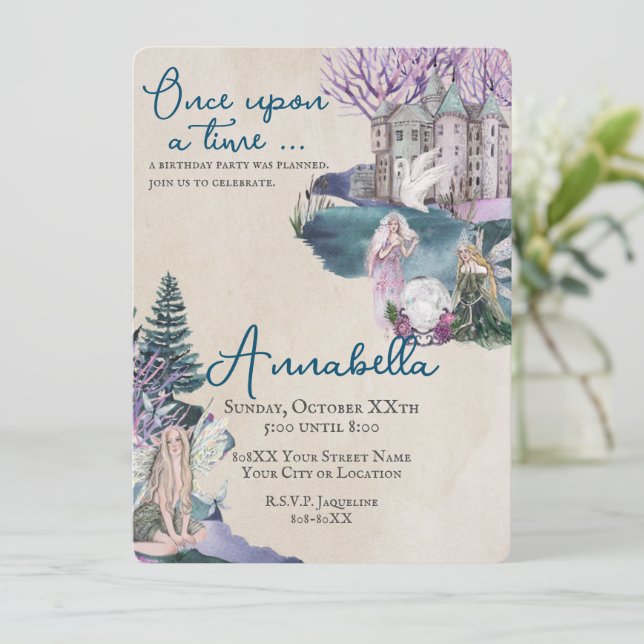 Magical Fairytale Dream Castle and Fairies Invitation (Standing Front)