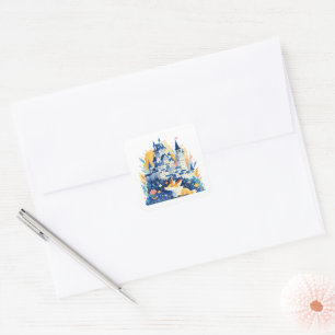 Magical Fantasy Castle and Joyful Fox Square Sticker